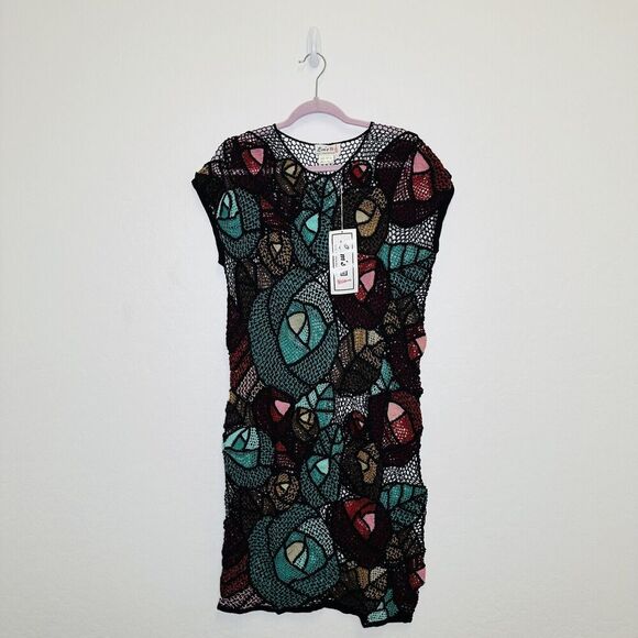 Lim’s 1980’s Vintage Hand Crocheted Jewel Tone Abstract Dress Large - Picture 1 of 6
